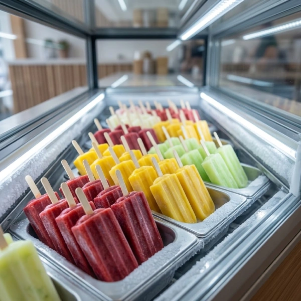 Exhibidor de paletas heladas de colores por Ojeda Refrigeración